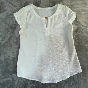 Calvin Klein White Textured Keyhole Blouse Gold Detail No Size Tag